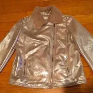 Formula Joven Outerwear Biker Jacket small Vegan leather winter coat teddy bear